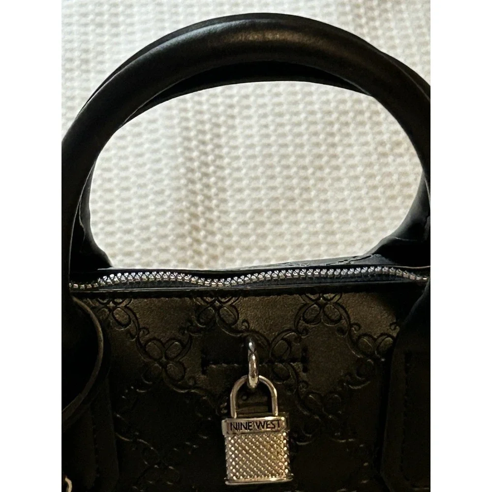 Nine West - Patterned - Solid Black - Satchel- Hand Bag W/Lock + Key Decor